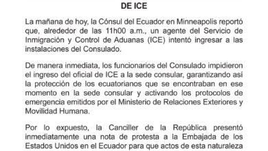 Photo of Ecuador presenta nota de protesta a EE. UU. por «intento de incursión» del ICE a su Consulado en Minneapolis