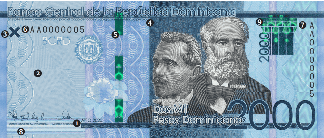 Los nuevos billetes de RD$2000 que estarán en circulación.
